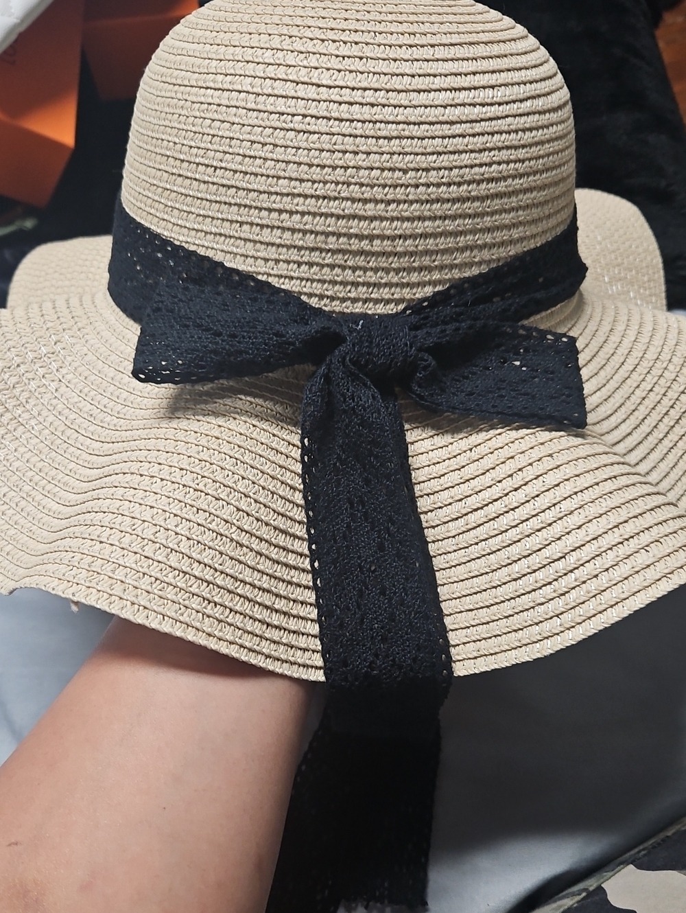 Wide Brim Straw Sun Hat with Black Bow